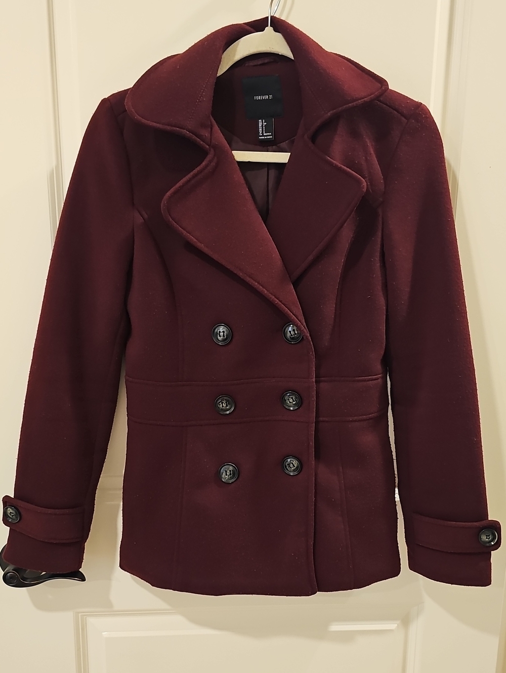 Forever 21 Women's Double-Breasted Peacoat - Wine Size Small